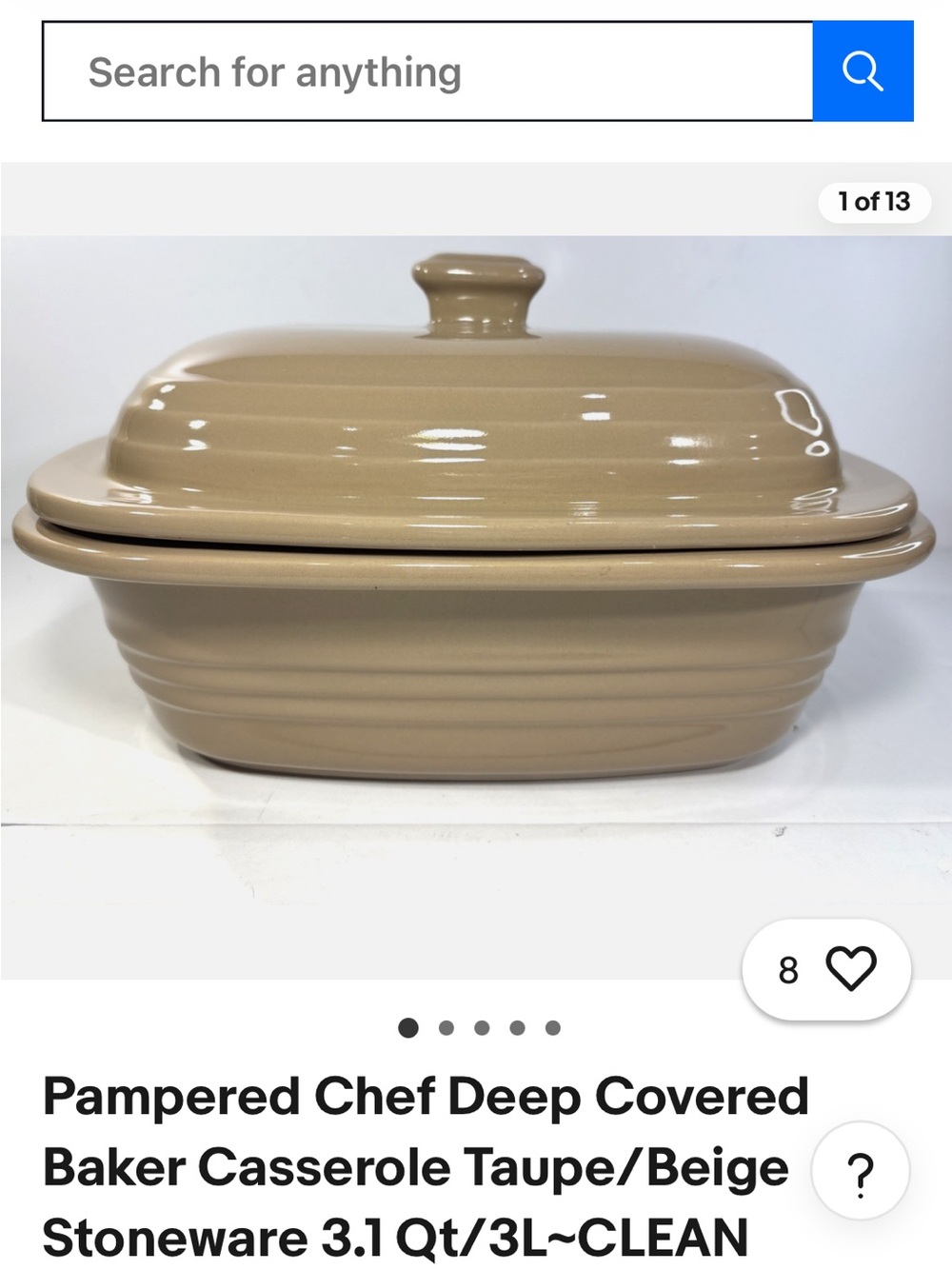 Pampered Chef Beige Stoneware Covered Baker
